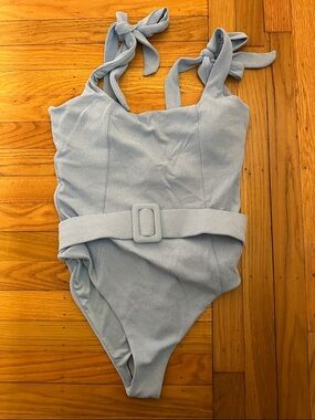 Beach Riot Light Blue One-Piece Swimsuit with Tie Straps and Belt